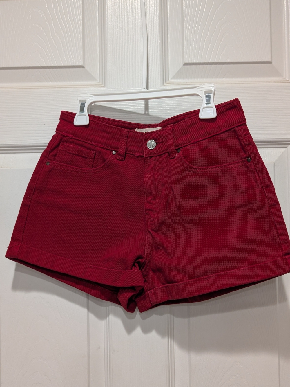 Women’s High-Rise Cherry Red Denim Shorts